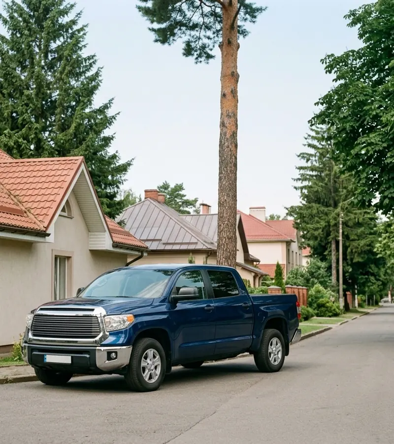 Roseburg Errands service vehicle parked on a tree-lined residential street